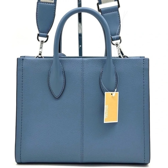 Michael Kors Mirella Small Pebbled Leather Crossbody Bag Blue Denim - Picture 4 of 10